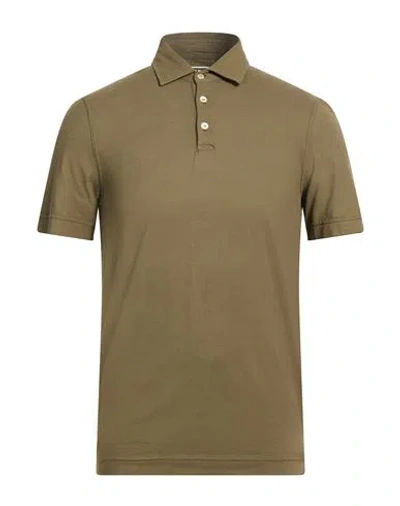 Fedeli Man Polo Shirt Military Green Size 48 Cotton, Elastane