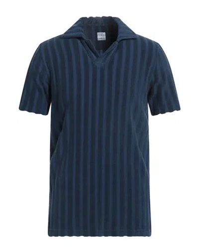 Fedeli Man Polo Shirt Navy Size 40 Cotton, Polyamide In Blue