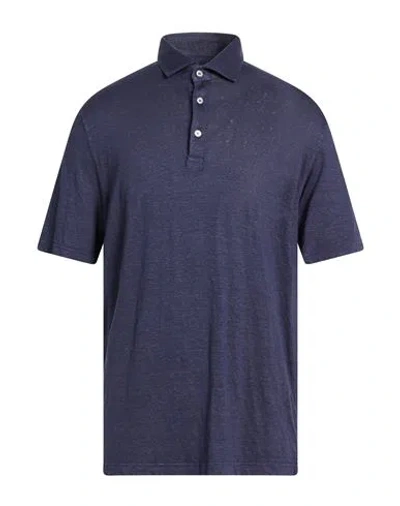 Fedeli Man Polo Shirt Navy Size 50 Linen, Elastane In Blue