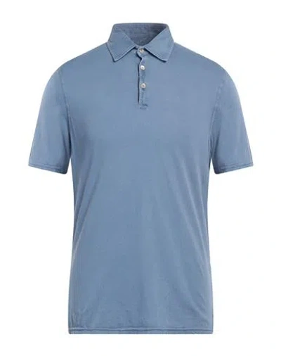 Fedeli Man Polo Shirt Slate Blue Size 46 Cotton In Blue
