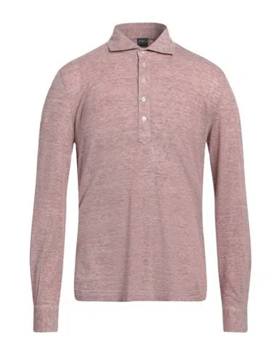 Fedeli Man Polo Shirt Rust Size 38 Linen, Cotton In Red
