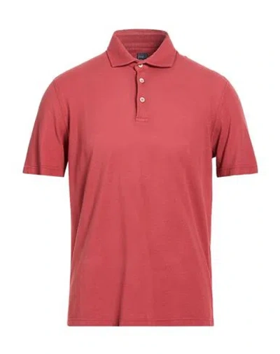 Fedeli Man Polo Shirt Rust Size 40 Cotton In Red