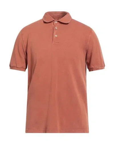 Fedeli Man Polo Shirt Rust Size 42 Cotton In Brown