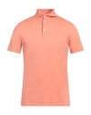 Fedeli Man Polo Shirt Mandarin Size 40 Organic Cotton In Salmon Pink