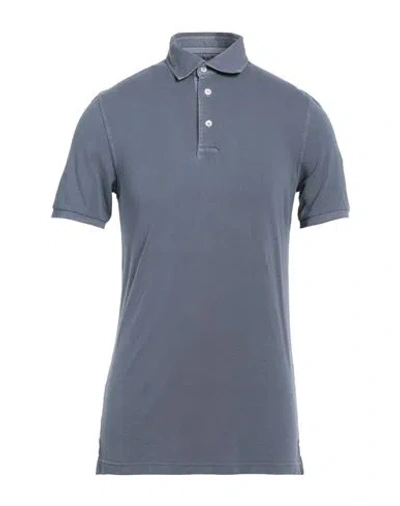 Fedeli Man Polo Shirt Slate Blue Size 38 Cotton In Blue