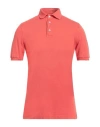 Fedeli Man Polo Shirt Coral Size 40 Organic Cotton In Tomato Red