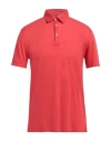 Fedeli Man Polo Shirt Coral Size 40 Organic Cotton In Tomato Red