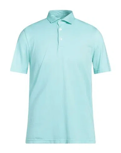 Fedeli Man Polo Shirt Turquoise Size 38 Cotton In Blue