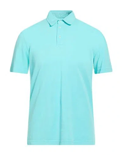 Fedeli Man Polo Shirt Turquoise Size 40 Cotton In Blue