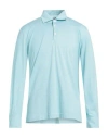Fedeli Man Polo Shirt Turquoise Size 46 Cotton In Blue