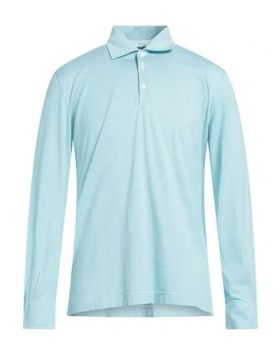 Fedeli Man Polo Shirt Turquoise Size 46 Cotton In Blue