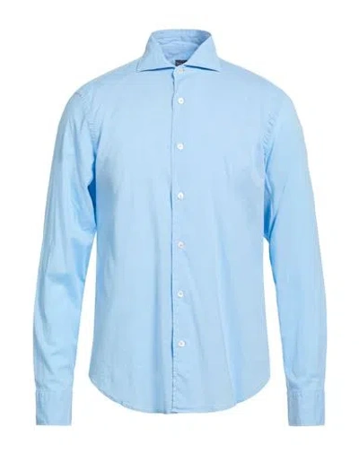 Fedeli Man Shirt Azure Size 16 Cotton, Elastane In Blue