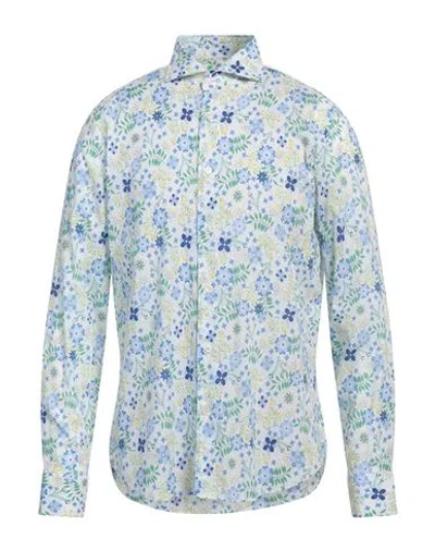 Fedeli Man Shirt Azure Size 16 ½ Cotton, Elastane In Blue