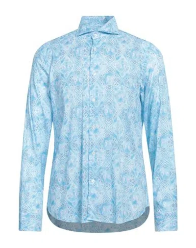 Fedeli Man Shirt Azure Size 17 ½ Cotton, Elastane In Blue