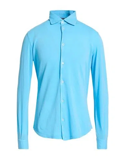 Fedeli Man Shirt Azure Size 48 Cotton In Multi