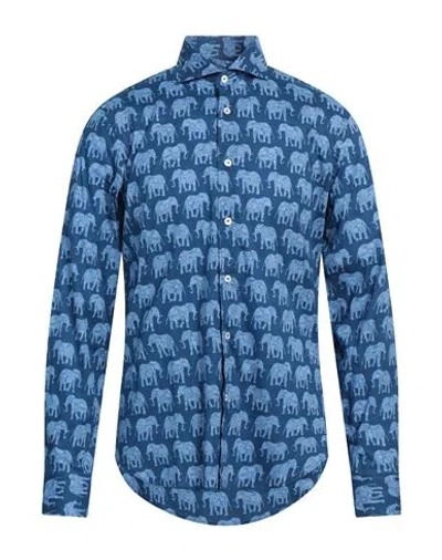 Fedeli Man Shirt Blue Size 15 ¾ Cotton, Elastane