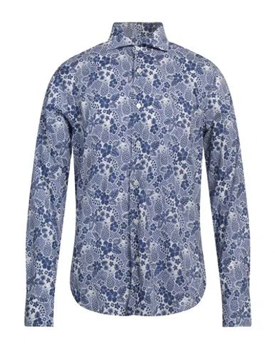 Fedeli Man Shirt Blue Size 17 Cotton, Elastane