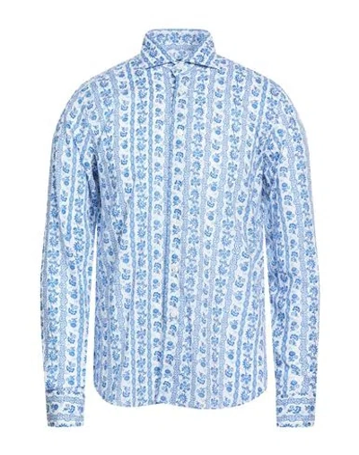 Fedeli Man Shirt Blue Size 16 Cotton, Elastane