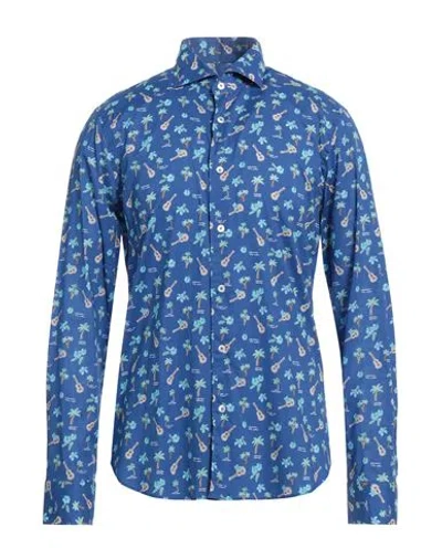 Fedeli Man Shirt Blue Size 16 Cotton, Elastane