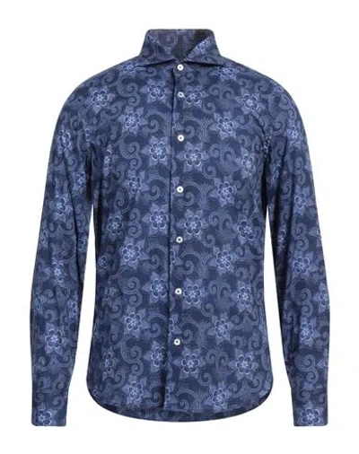 Fedeli Man Shirt Blue Size 16 Cotton, Elastane