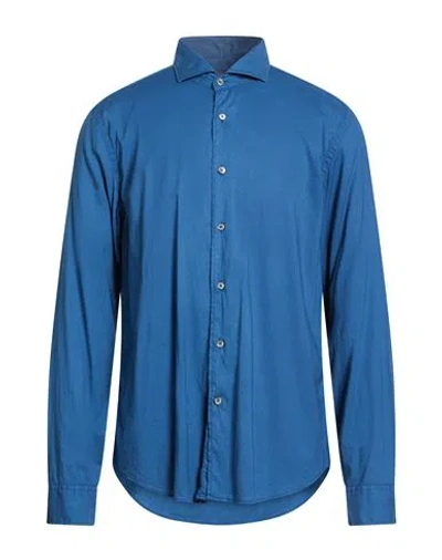 Fedeli Man Shirt Blue Size 17 ½ Cotton, Elastane