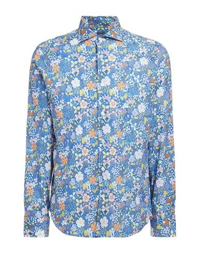 Fedeli Man Shirt Blue Size 17 ½ Cotton, Elastane