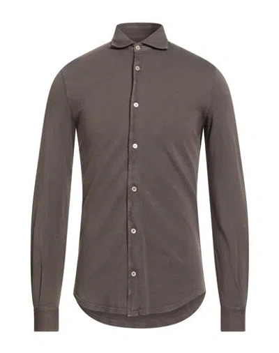 Fedeli Classic Cotton Piquet Shirt With Tailored Fit In Brown
