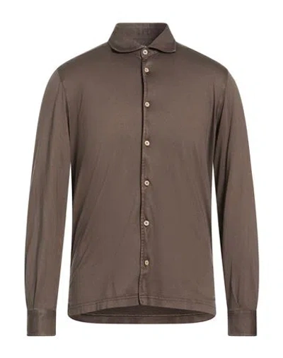 Fedeli Man Shirt Brown Size 40 Organic Cotton