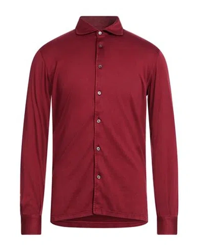 Fedeli Man Shirt Burgundy Size 48 Organic Cotton In White