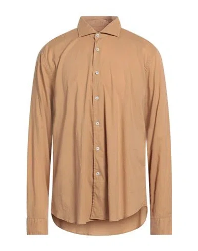Fedeli Man Shirt Camel Size 18 Cotton, Elastane In Neutral