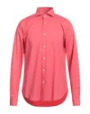 Fedeli Man Shirt Coral Size 15 ¾ Cotton, Elastane In Red