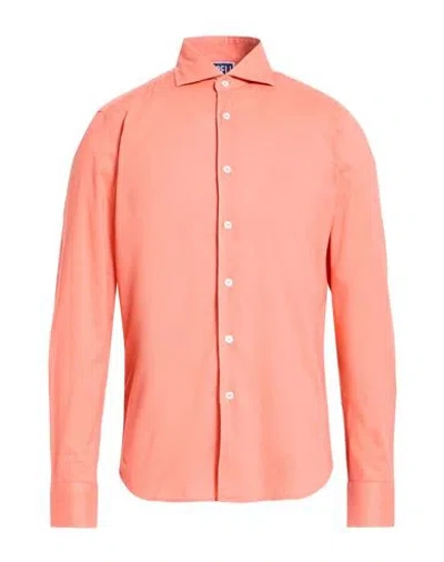 Fedeli Man Shirt Coral Size 16 ½ Cotton, Elastane In Pink