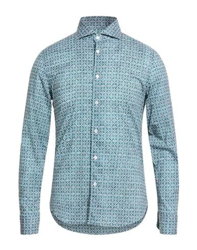 Fedeli Man Shirt Deep Teal Size 15 Cotton, Elastane In Blue
