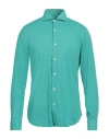 Fedeli Man Shirt Emerald Green Size 16 ½ Cotton, Elastane