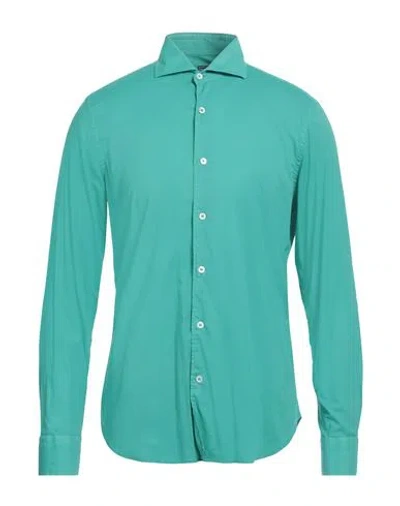Fedeli Man Shirt Emerald Green Size 16 ½ Cotton, Elastane