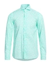 Fedeli Man Shirt Emerald Green Size 17 ½ Cotton, Elastane In Blue
