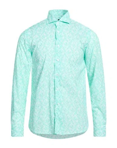 Fedeli Man Shirt Emerald Green Size 17 ½ Cotton, Elastane In Blue