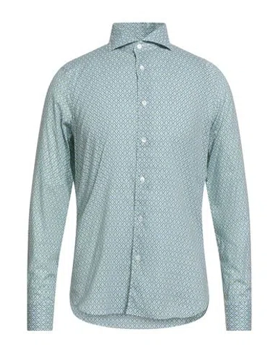 Fedeli Man Shirt Green Size 15 ½ Cotton, Elastane In Blue
