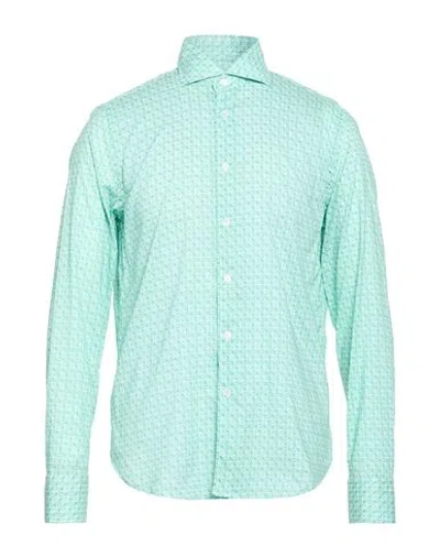 Fedeli Man Shirt Green Size 16 ½ Cotton, Elastane In Blue