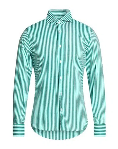 Fedeli Man Shirt Green Size 17 ½ Cotton, Elastane