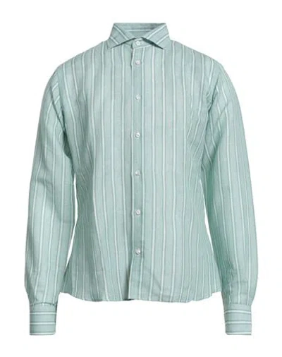 Fedeli Man Shirt Green Size 17 ½ Linen, Cotton