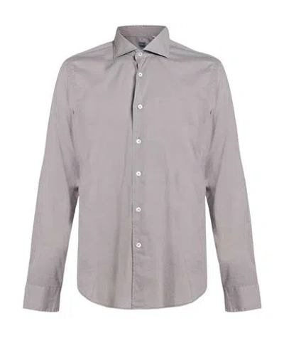 Fedeli Man Shirt Grey Size 17 Cotton, Elastane In Gray