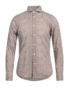 Fedeli Man Shirt Khaki Size 17 Cotton, Elastane In Beige