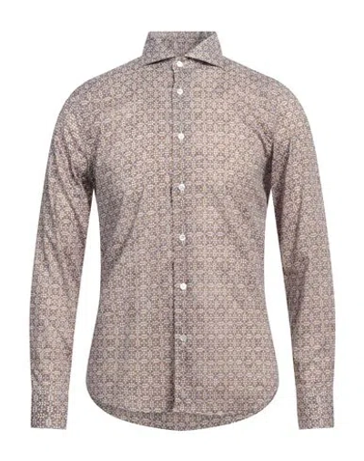 Fedeli Man Shirt Khaki Size 17 Cotton, Elastane In Beige