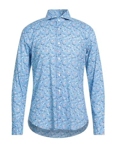 Fedeli Man Shirt Light Blue Size 15 ¾ Cotton, Elastane