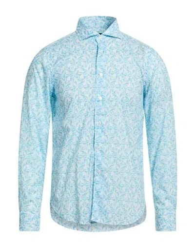 Fedeli Man Shirt Light Blue Size 17 Cotton, Elastane