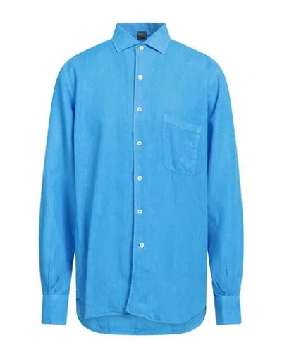 Fedeli Man Shirt Light Blue Size 17 Linen
