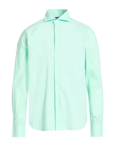 Fedeli Man Shirt Green Size 16 ½ Cotton, Elastane In Blue