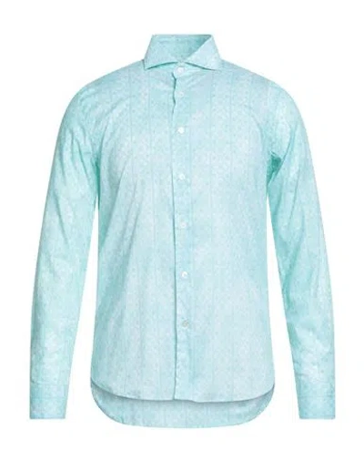 Fedeli Man Shirt Light Green Size 17 Cotton, Elastane In Blue