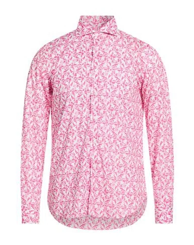 Fedeli Man Shirt Magenta Size 16 ½ Cotton, Elastane In Pink